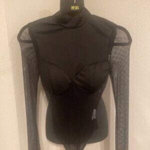 Black Long Sleeve Mesh Bodysuit